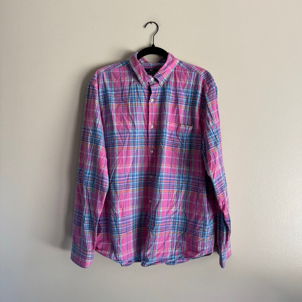 Vineyard Vines Blue + Pink Slim Fit Murray Cotton Button Down Shirt XL Preppy